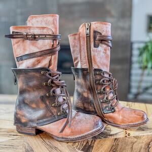 Freebird by Steve-Women's SZ 8-Ravi Two-Tone Brown Leather Boots-Made in Mexico